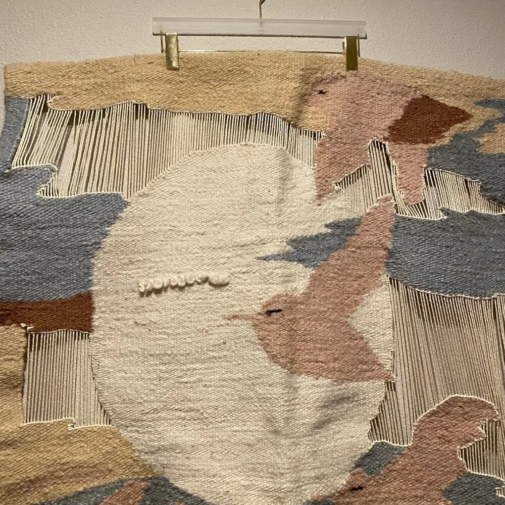 Vintage Wool Woven Bird‎ & Sun Tapestry Wall Art - 51x36 Handwoven